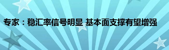 专家:稳汇率信号明显 基本面支撑有望增强