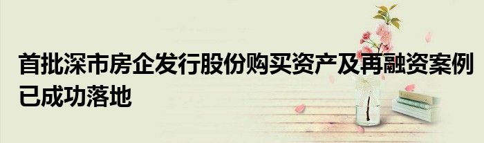首批深市房企发行股份购买资产及再融资案例已成功落地