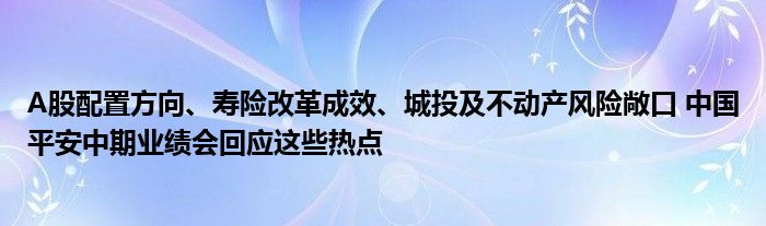 A股配置方向、寿险改革成效、城投及不动产风险敞口 中国平安中期业绩会回应这些热点
