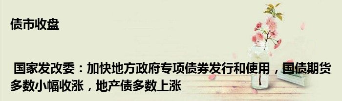 债市收盘| 国家发改委:加快地方政府专项债券发行和使用,国债期货多数小幅收涨,地产债多数上涨