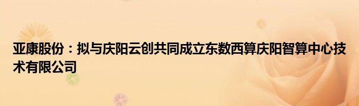 亚康股份:拟与庆阳云创共同成立东数西算庆阳智算中心技术有限公司