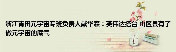 浙江青田元宇宙专班负责人戴华森:英伟达搭台 山区县有了做元宇宙的底气