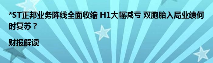 *ST正邦业务阵线全面收缩 H1大幅减亏 双胞胎入局业绩何时复苏?|财报解读