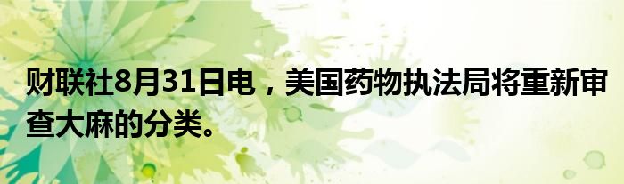 财联社8月31日电，美国药物执法局将重新审查大麻的分类。