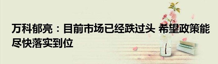 万科郁亮:目前市场已经跌过头 希望政策能尽快落实到位