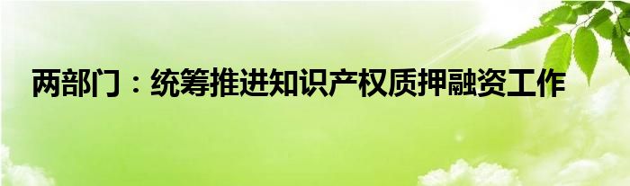 两部门:统筹推进知识产权质押融资工作