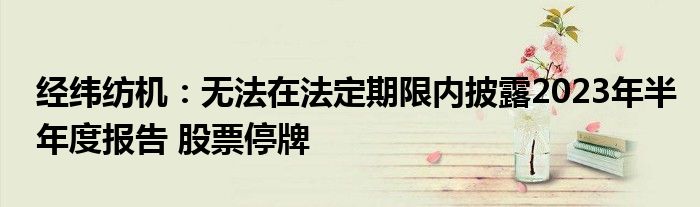经纬纺机:无法在法定期限内披露2023年半年度报告 股票停牌