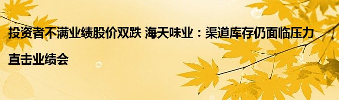 投资者不满业绩股价双跌 海天味业:渠道库存仍面临压力|直击业绩会