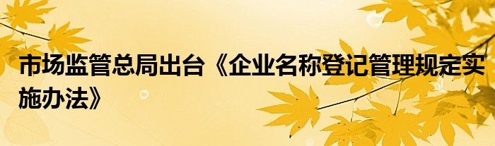 市场监管总局出台《企业名称登记管理规定实施办法》