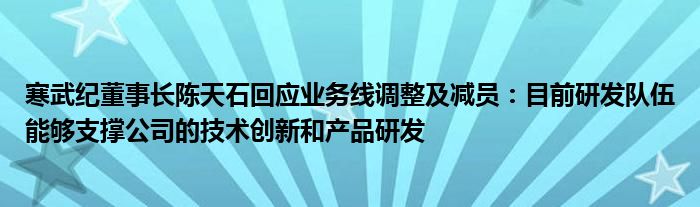 寒武纪董事长陈天石回应业务线调整及减员:目前研发队伍能够支撑公司的技术创新和产品研发