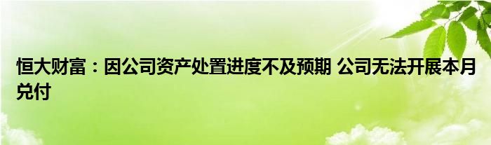 恒大财富:因公司资产处置进度不及预期 公司无法开展本月兑付
