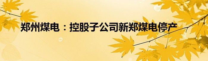 郑州煤电:控股子公司新郑煤电停产
