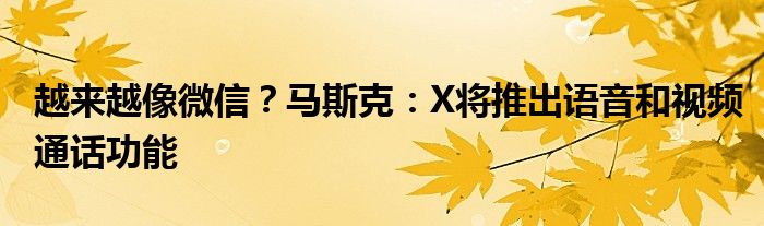 越来越像微信?马斯克:X将推出语音和视频通话功能