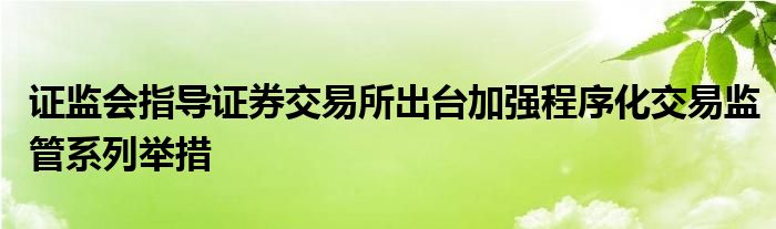 证监会指导证券交易所出台加强程序化交易监管系列举措