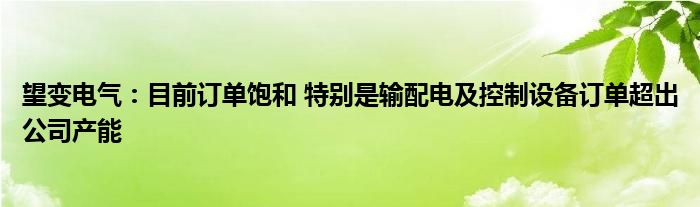 望变电气：目前订单饱和 特别是输配电及控制设备订单超出公司产能