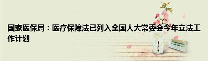 国家医保局:医疗保障法已列入全国人大常委会今年立法工作计划