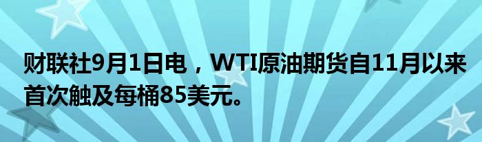 财联社9月1日电,WTI原油期货自11月以来首次触及每桶85美元。