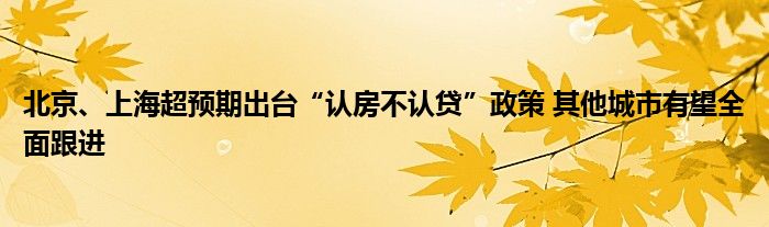 北京、上海超预期出台“认房不认贷”政策 其他城市有望全面跟进