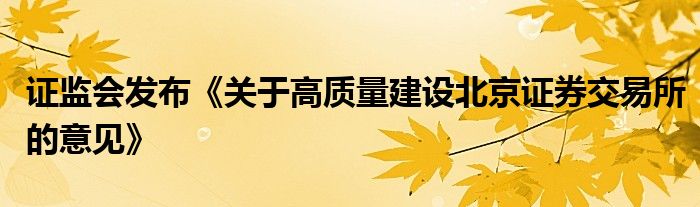 证监会发布《关于高质量建设北京证券交易所的意见》