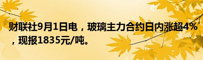 财联社9月1日电,玻璃主力合约日内涨超4%,现报1835元/吨。