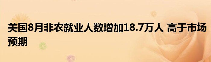 美国8月非农就业人数增加18.7万人 高于市场预期