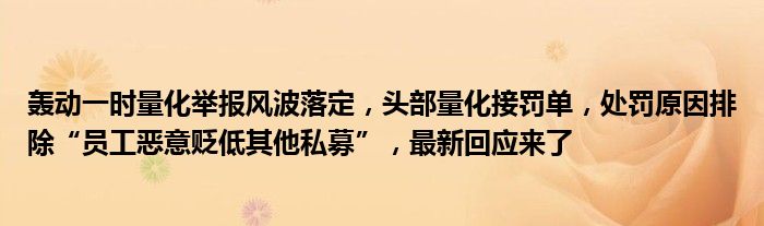 轰动一时量化举报风波落定，头部量化接罚单，处罚原因排除“员工恶意贬低其他私募”，最新回应来了