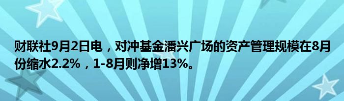 财联社9月2日电,对冲基金潘兴广场的资产管理规模在8月份缩水2.2%,1-8月则净增13%。