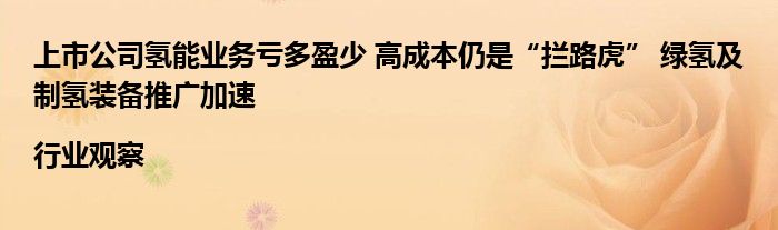 上市公司氢能业务亏多盈少 高成本仍是“拦路虎” 绿氢及制氢装备推广加速|行业观察