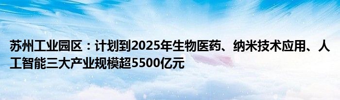 苏州工业园区:计划到2025年生物医药、纳米技术应用、人工智能三大产业规模超5500亿元