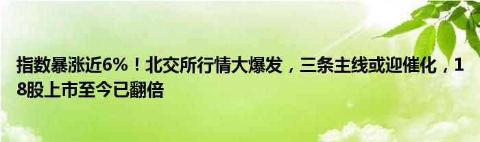 指数暴涨近6%!北交所行情大爆发,三条主线或迎催化,18股上市至今已翻倍