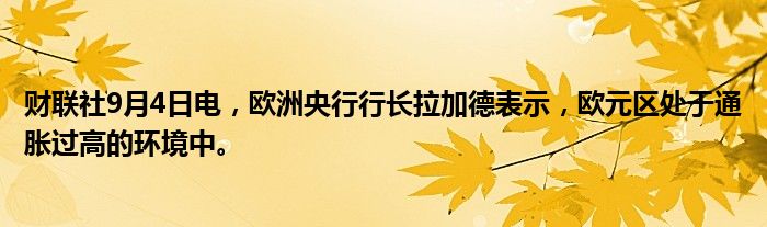 财联社9月4日电,欧洲央行行长拉加德表示,欧元区处于通胀过高的环境中。