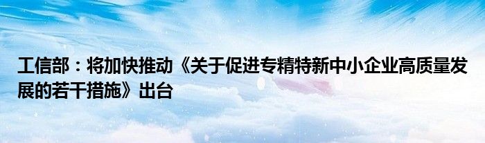 工信部:将加快推动《关于促进专精特新中小企业高质量发展的若干措施》出台