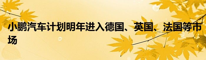 小鹏汽车计划明年进入德国、英国、法国等市场