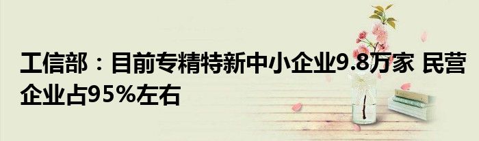 工信部:目前专精特新中小企业9.8万家 民营企业占95%左右