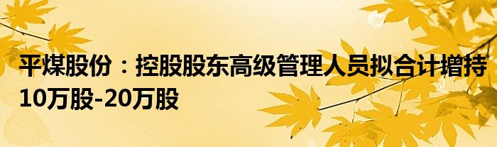 平煤股份：控股股东高级管理人员拟合计增持10万股-20万股