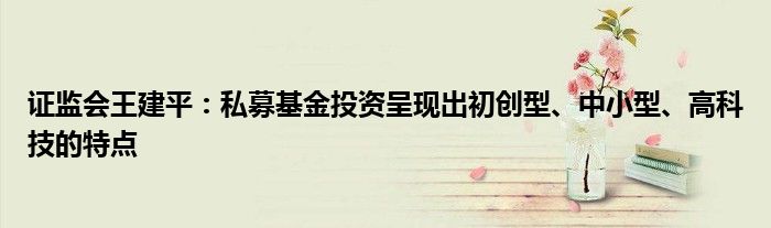 证监会王建平：私募基金投资呈现出初创型、中小型、高科技的特点