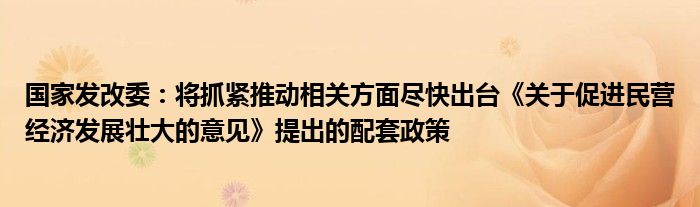 国家发改委:将抓紧推动相关方面尽快出台《关于促进民营经济发展壮大的意见》提出的配套政策