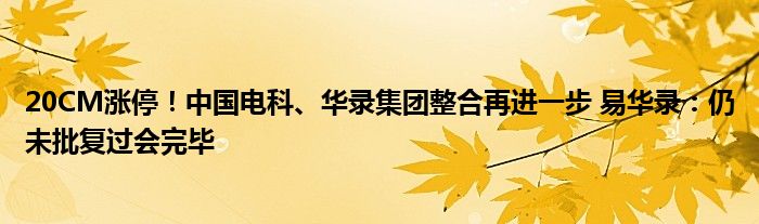 20CM涨停!中国电科、华录集团整合再进一步 易华录:仍未批复过会完毕