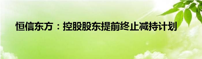 恒信东方：控股股东提前终止减持计划