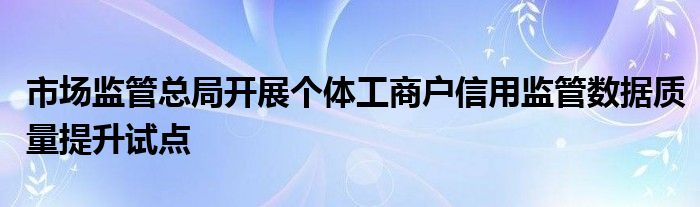 市场监管总局开展个体工商户信用监管数据质量提升试点