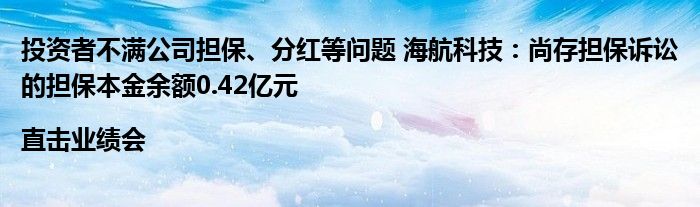 投资者不满公司担保、分红等问题 海航科技：尚存担保诉讼的担保本金余额0.42亿元|直击业绩会
