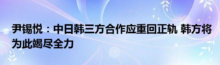 尹锡悦:中日韩三方合作应重回正轨 韩方将为此竭尽全力