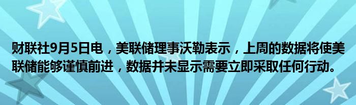 财联社9月5日电,美联储理事沃勒表示,上周的数据将使美联储能够谨慎前进,数据并未显示需要立即采取任何行动。