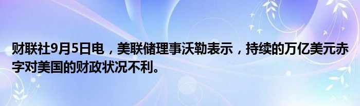 财联社9月5日电，美联储理事沃勒表示，持续的万亿美元赤字对美国的财政状况不利。