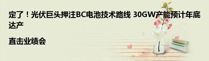 定了!光伏巨头押注BC电池技术路线 30GW产能预计年底达产|直击业绩会