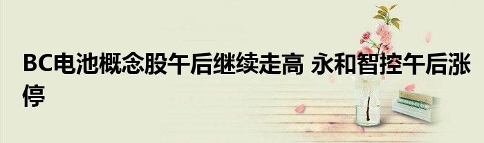 BC电池概念股午后继续走高 永和智控午后涨停