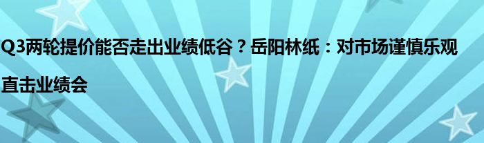 Q3两轮提价能否走出业绩低谷？岳阳林纸：对市场谨慎乐观|直击业绩会