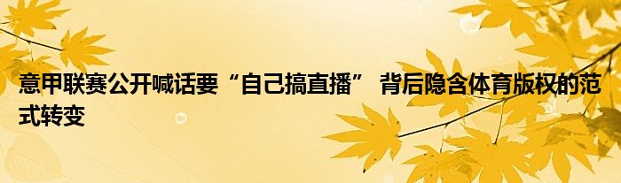 意甲联赛公开喊话要“自己搞直播” 背后隐含体育版权的范式转变