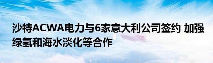 沙特ACWA电力与6家意大利公司签约 加强绿氢和海水淡化等合作