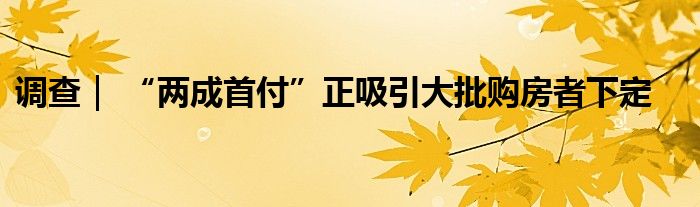 调查｜ “两成首付”正吸引大批购房者下定